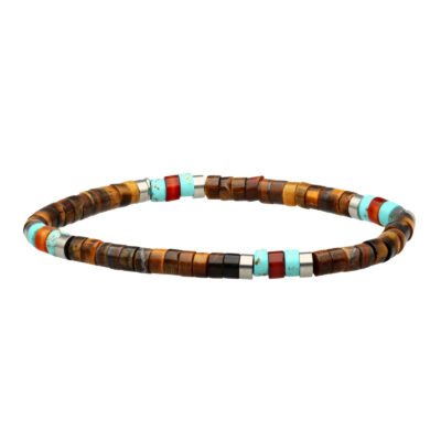 Bracelet perles heishi 4 mm œil de tigre agate rouge et turquoise
