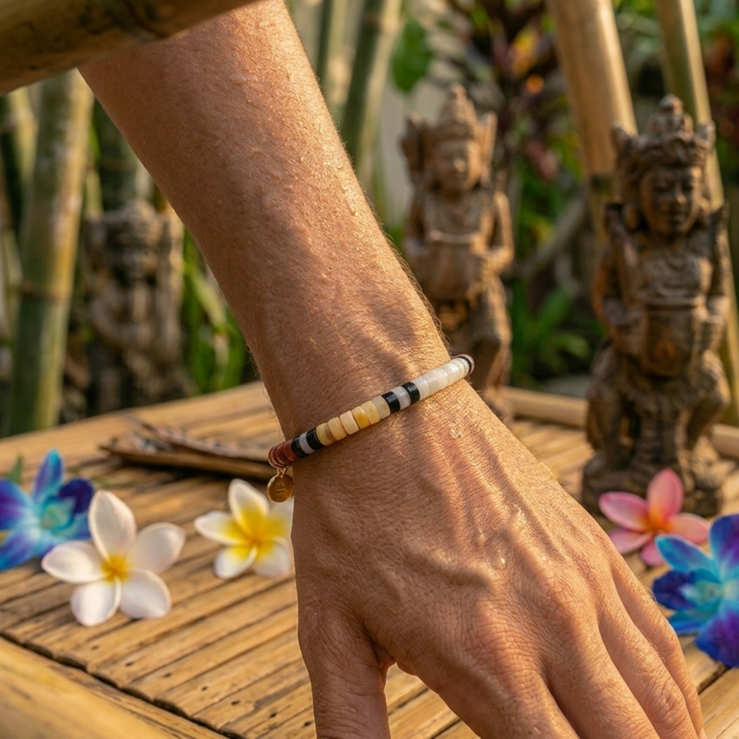 Alternative view of Bracelet perles heishi  jaspe jaune blanc rouge