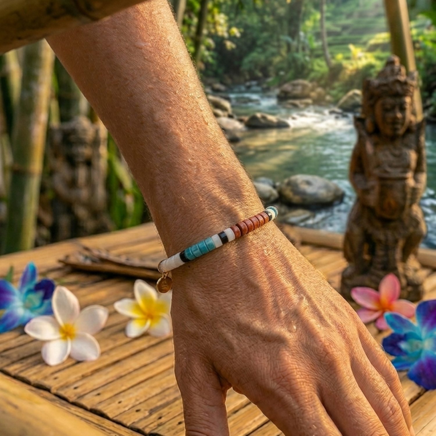 Alternative view of Bracelet perles heishi  jaspe blanc rouge bleu