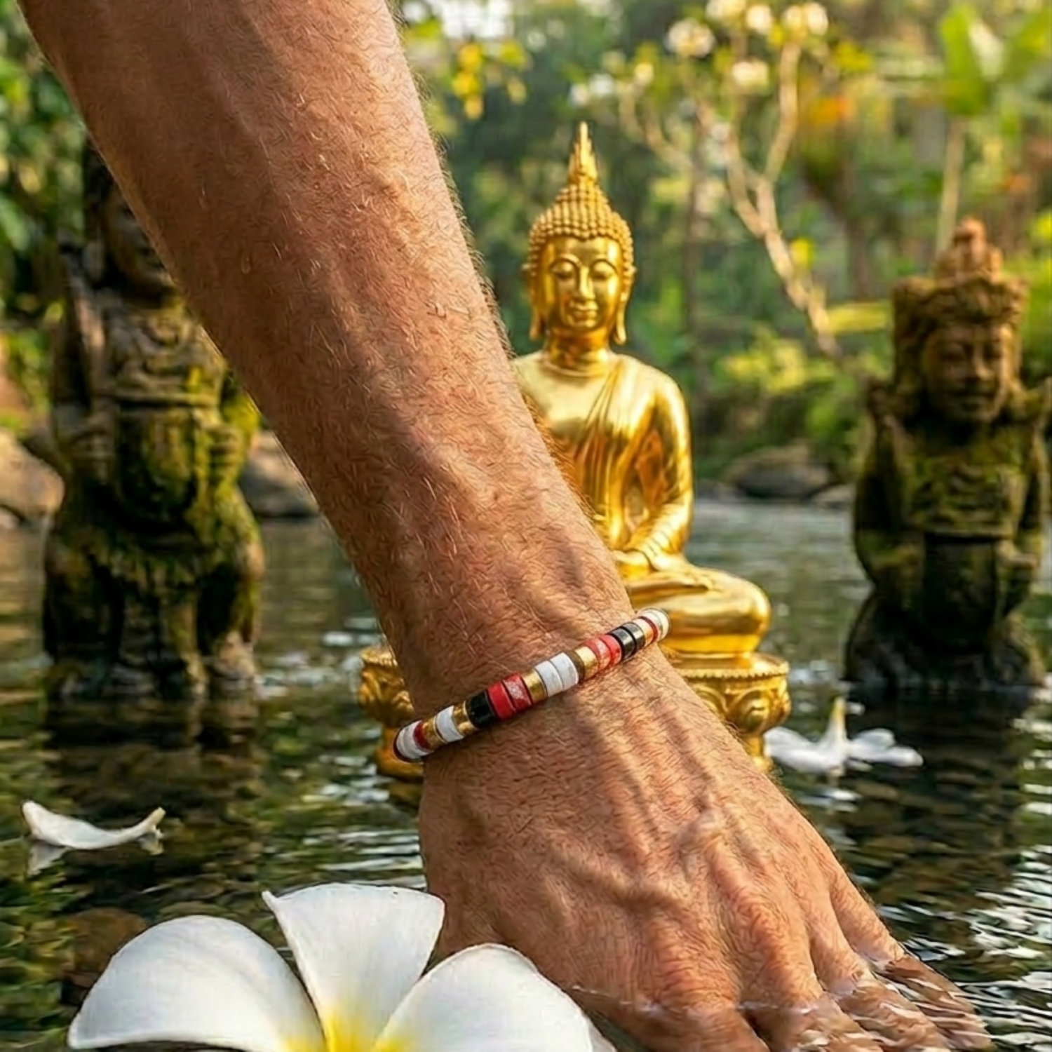 Alternative view of Bracelet perles heishi  turquoise blanche agate noir jaspe rouge