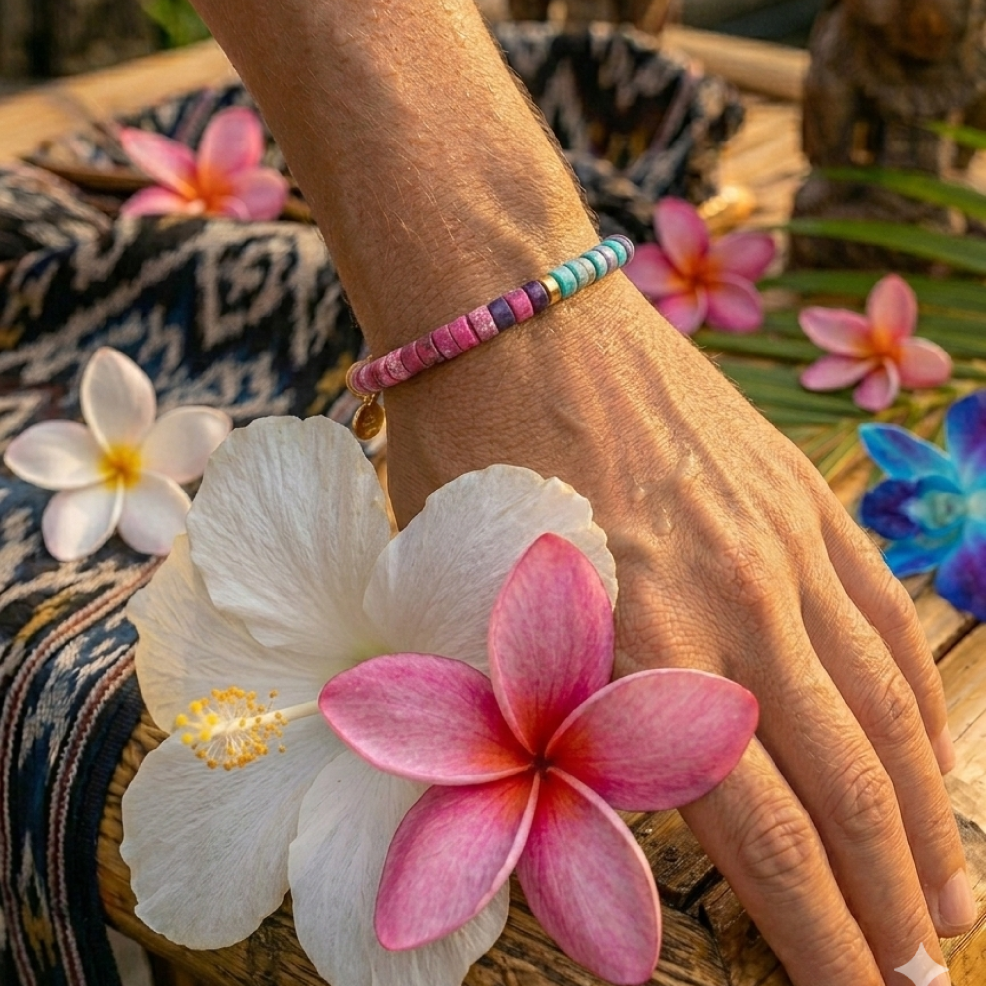 Bracelet perles heishi turquoise améthyste jaspe rouge impérial - Bracelet perles heishi turquoise améthyste jaspe rouge impérial – Image 2