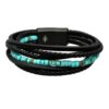 Smooth and braided black leather strap with turquoise heishi bead