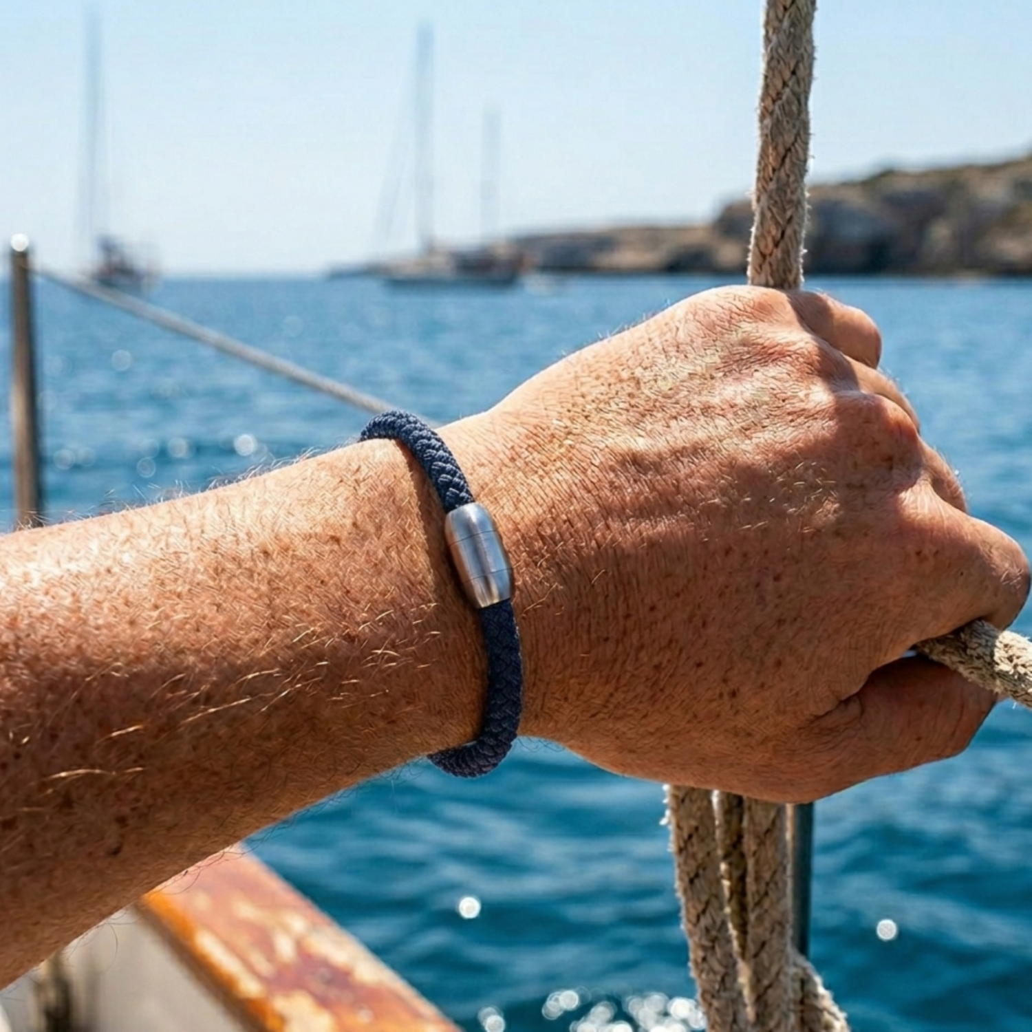 Alternative view of Bracelet corde tressé bleu marine et acier