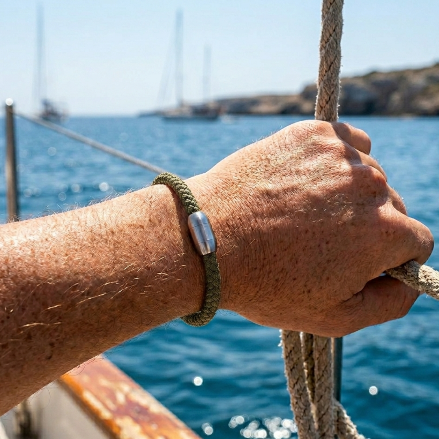 Alternative view of Bracelet corde tressé kaki et acier