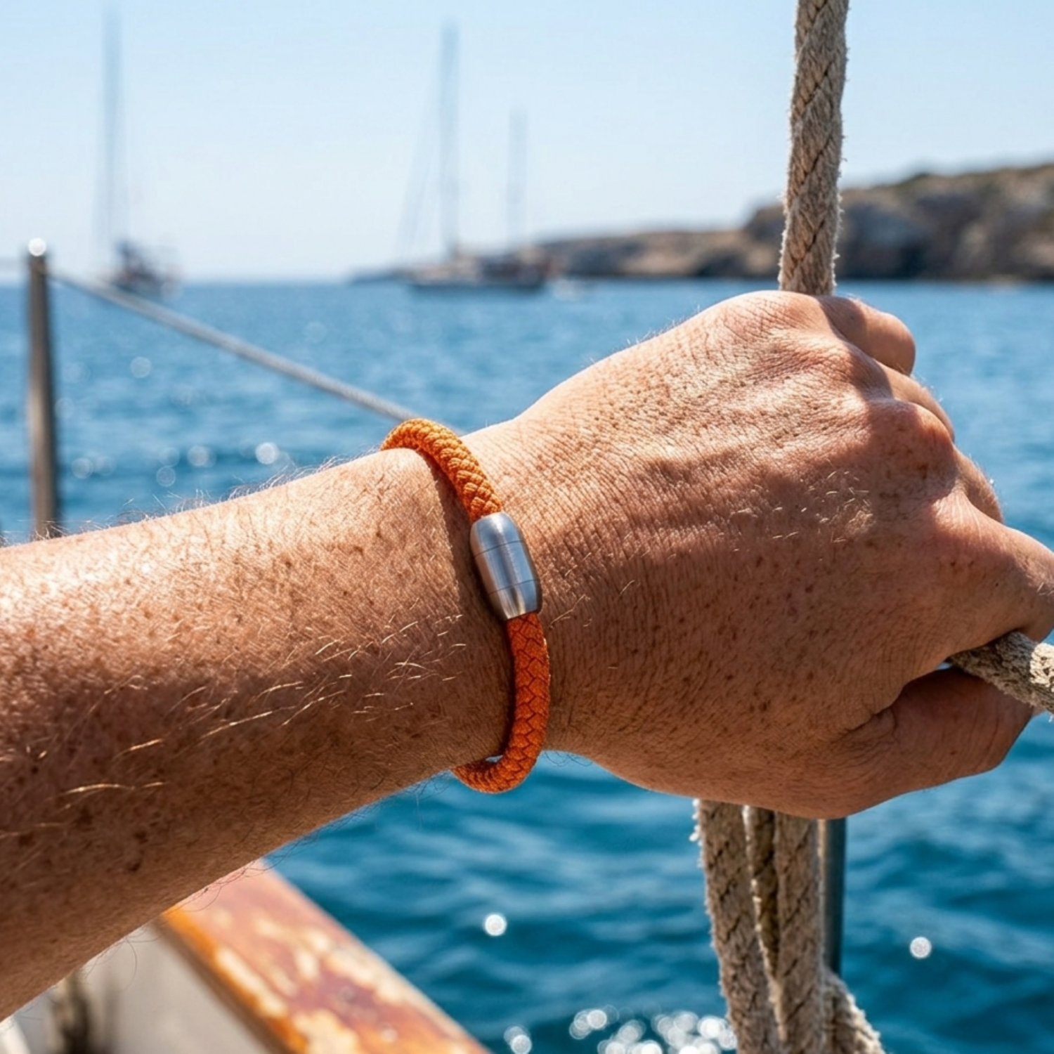 Alternative view of Bracelet corde tressé orange et acier