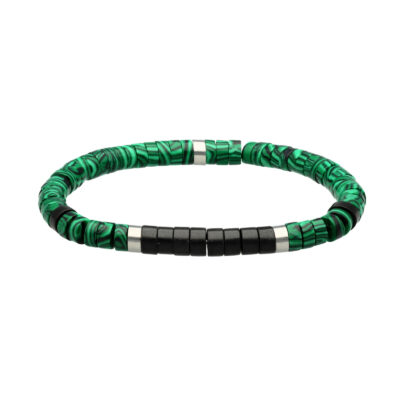 Bracelet perles heishi agate noire et malachite