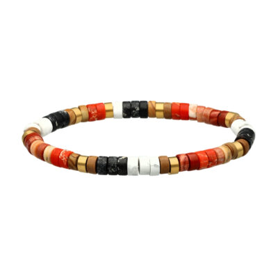 Bracelet perles heishi turquoise blanche jaspe noir et orange serpeggiante