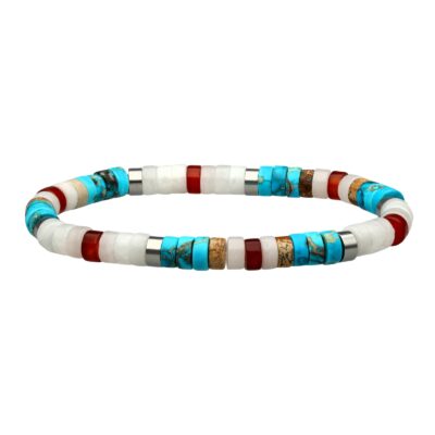 Bracelet perles heishi turquoise jaspe blanc rouge paysage
