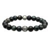 Stainless steel bracelet natural stones round beads blue tiger eye and black agate