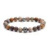 Bracelet 8mm steel natural stones round beads indian agate mother-of-pearl brown and red