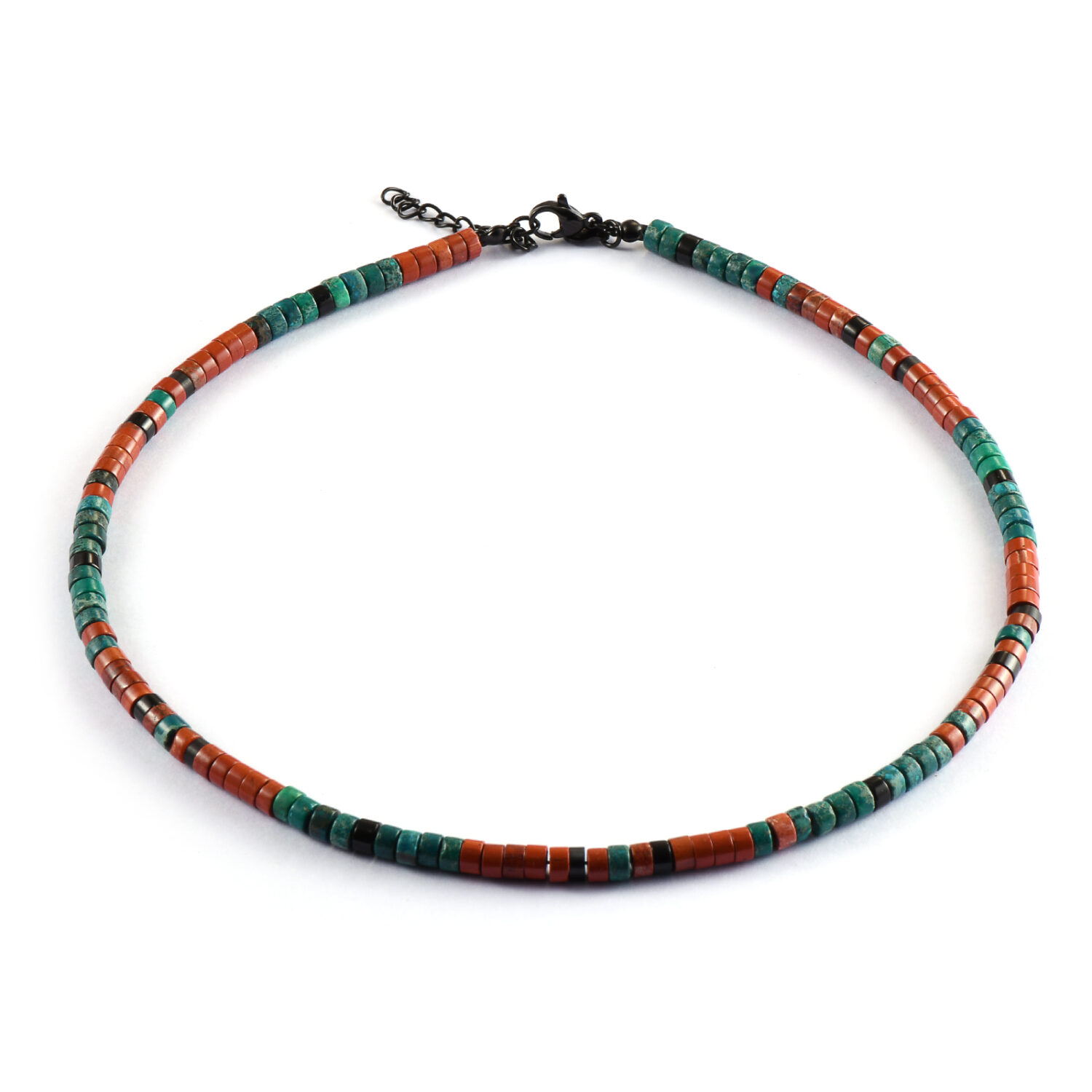 Collier 4mm perles heishi jaspe rouge turquoise africaine