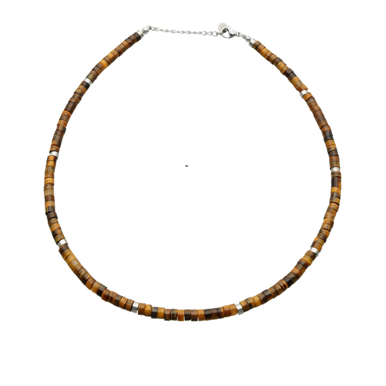 Sautoir chakra perles heishi oeil de tigre