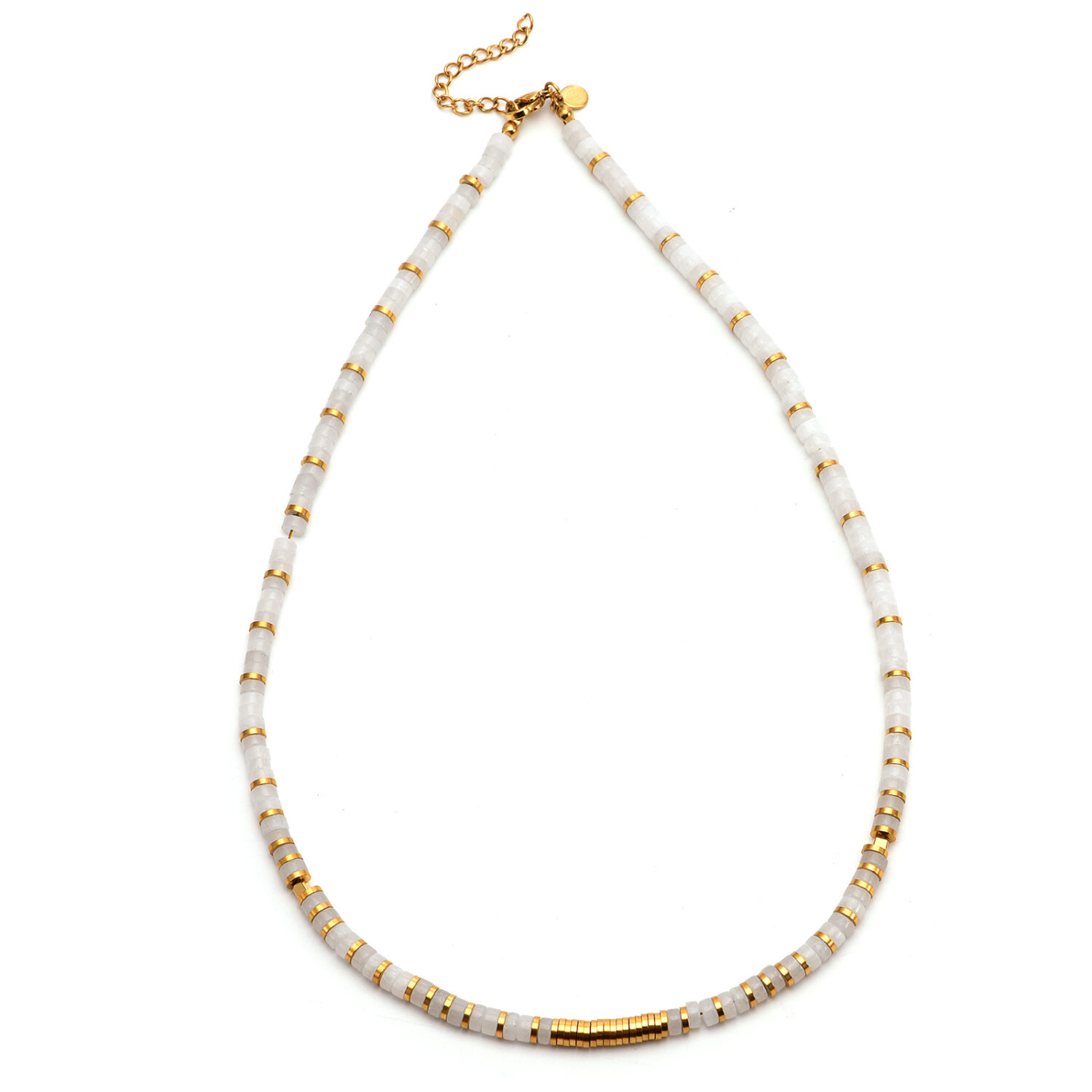 Collier perles heishi quartz blanc gili
