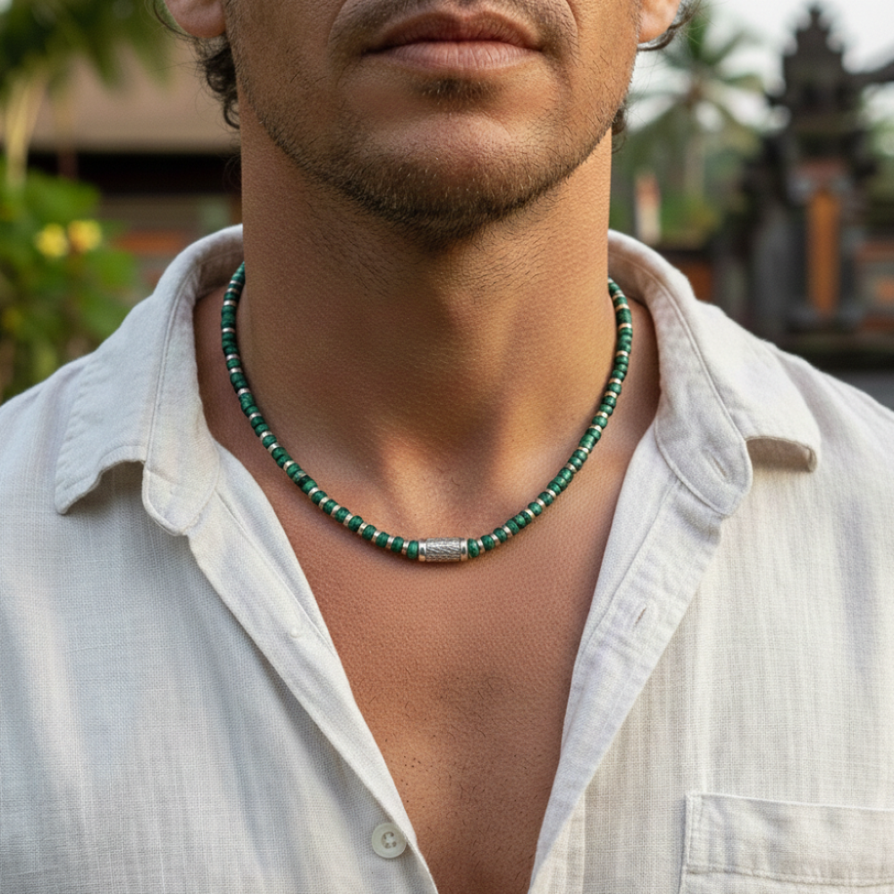 Alternative view of Collier 4mm perles heishi turquoise africaine bali
