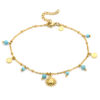 Chaîne de cheville perles dorée et turquoise soleil