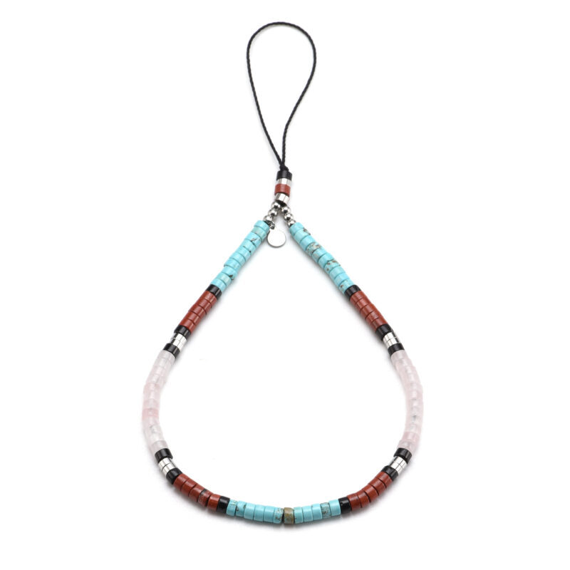 Bijoux de téléphone en pierre heishi agate noir jaspe rouge turquoise quartz rose