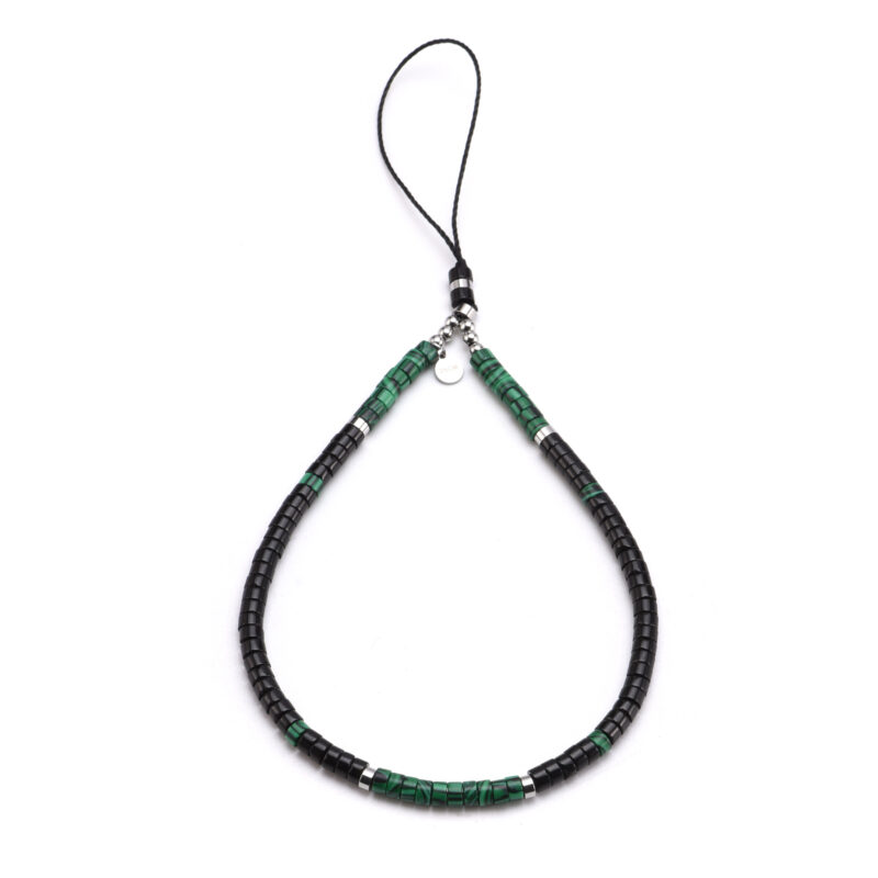 Bijoux de téléphone en pierres heishi jaspe noir et vert