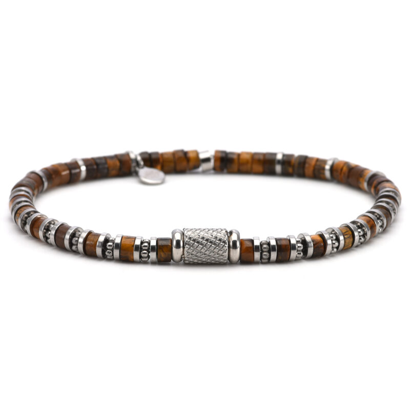Bracelet 4mm perles heishi œil de tigre bali