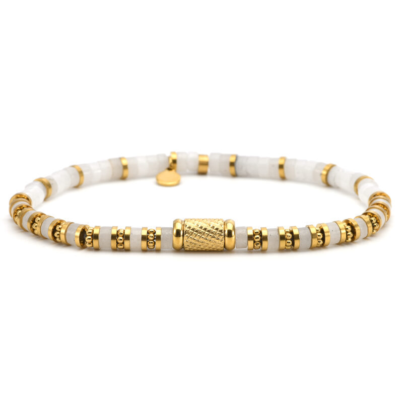 Bracelet 4mm perles heishi quartz blanc bali