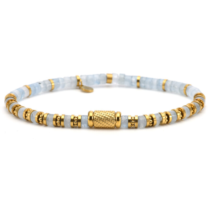 Bracelet 4mm perles heishi quartz bleu bali