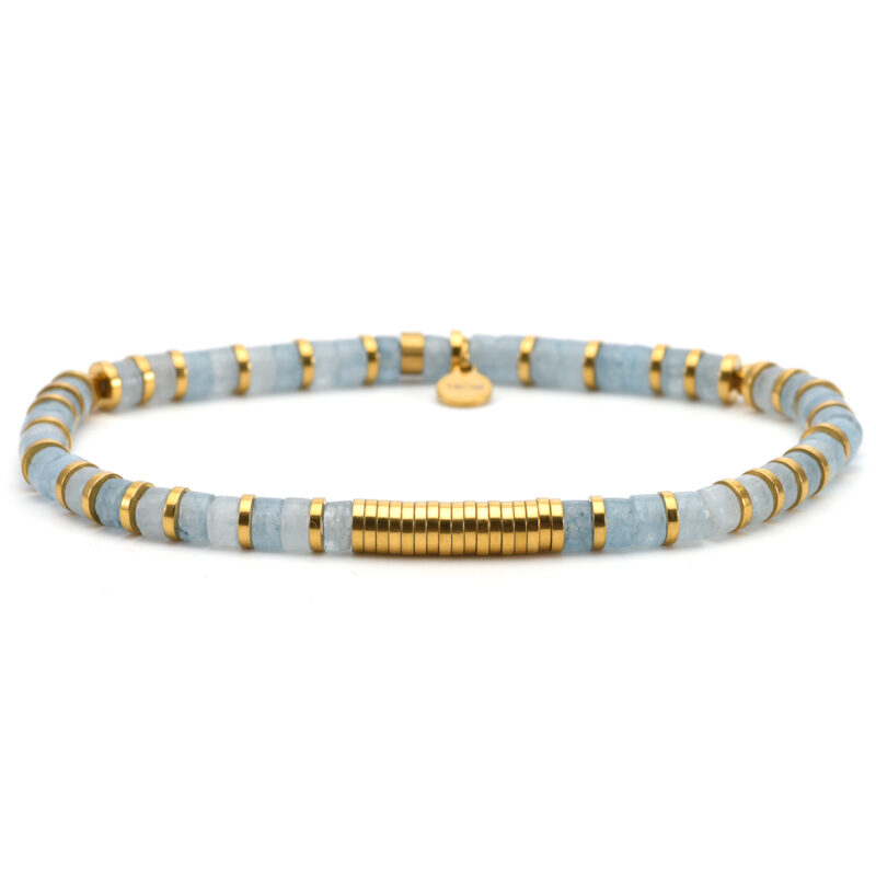 Bracelet 4mm perles heishi quartz bleu gili