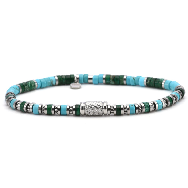 Bracelet 4mm perles heishi turquoise bleu et vert bali