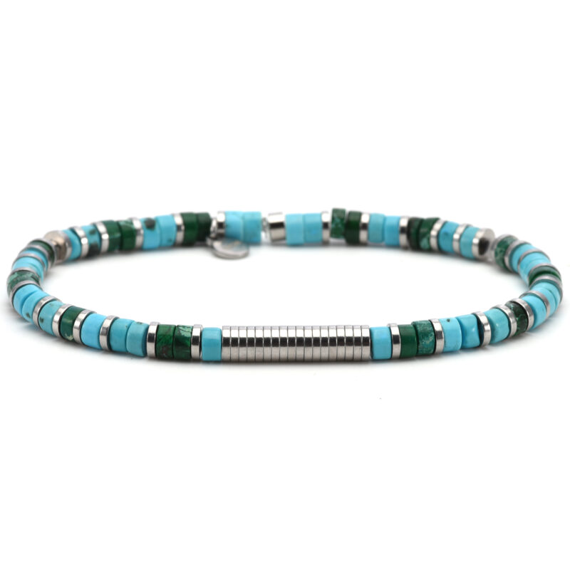 Bracelet 4mm perles heishi turquoise bleu et vert gili