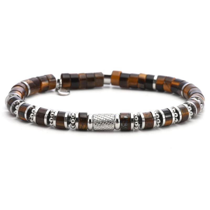Bracelet 6mm perles heishi œil de tigre bali