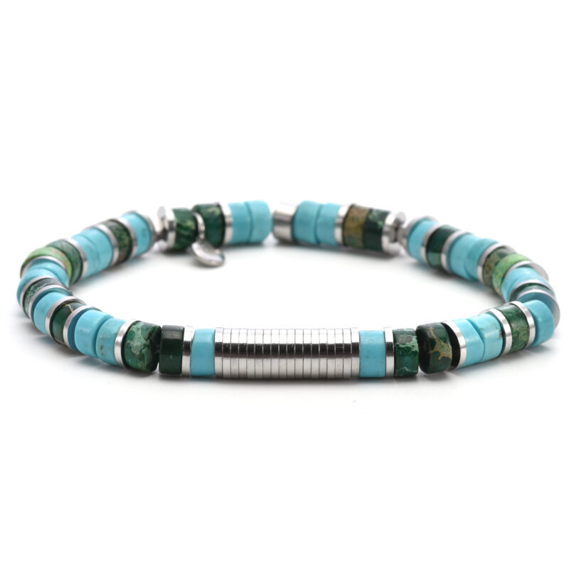 Bracelet 6mm perles heishi turquoise bleu et vert gili