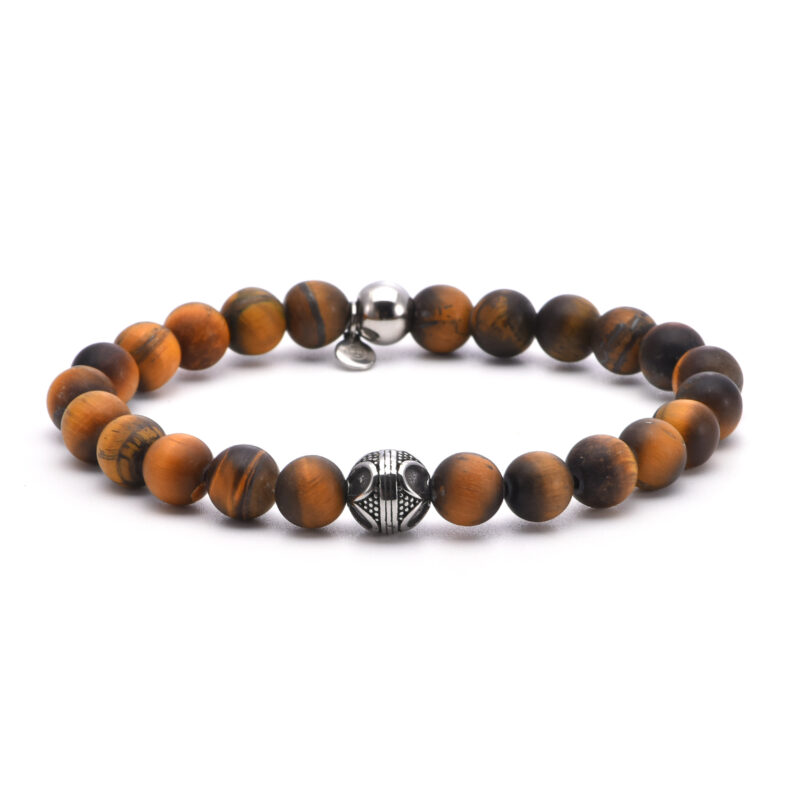 Bracelet 8mm acier pierres naturelles perles rondes œil de tigre