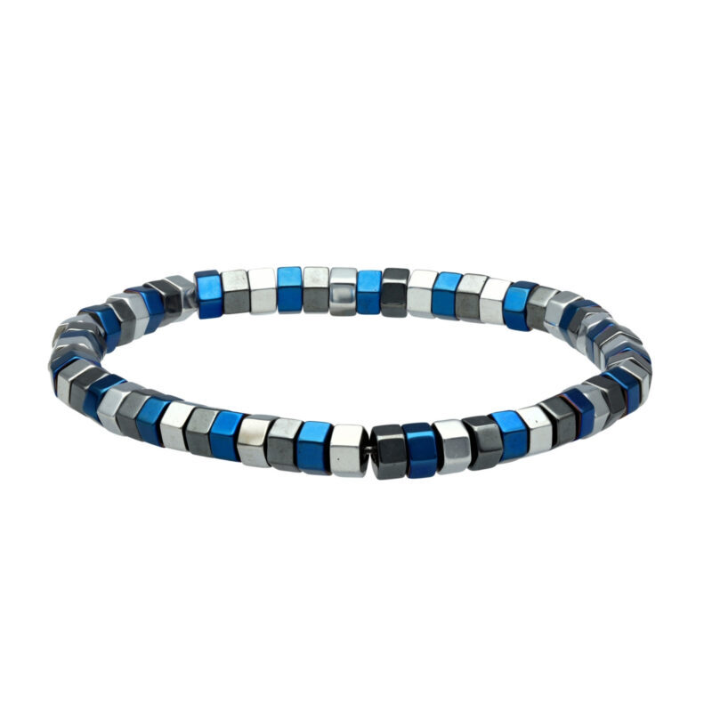 Bracelet acier fantaisie hématite bleu et noir