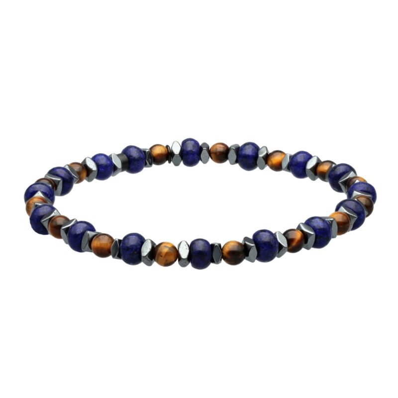 Bracelet acier fantasy hématite lapis et oeil de tigre