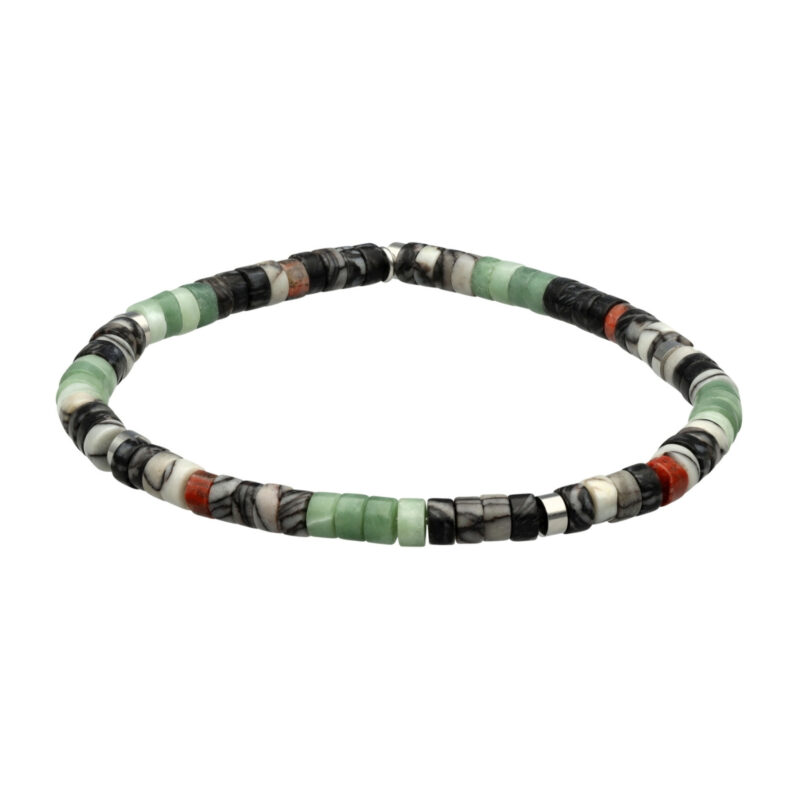 Bracelet acier perles heishi 4mm jade de luzhou jaspe sésame rouge