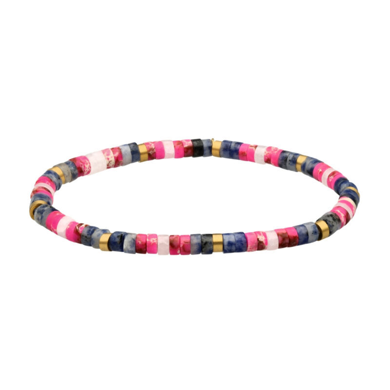 Bracelet acier perles heishi 4mm jaspe bleu et rose impérial