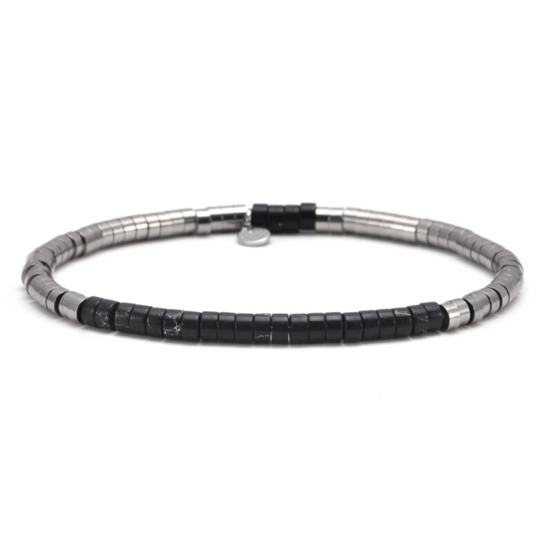 Bracelet acier perles heishi 4mm jaspe noir impérial