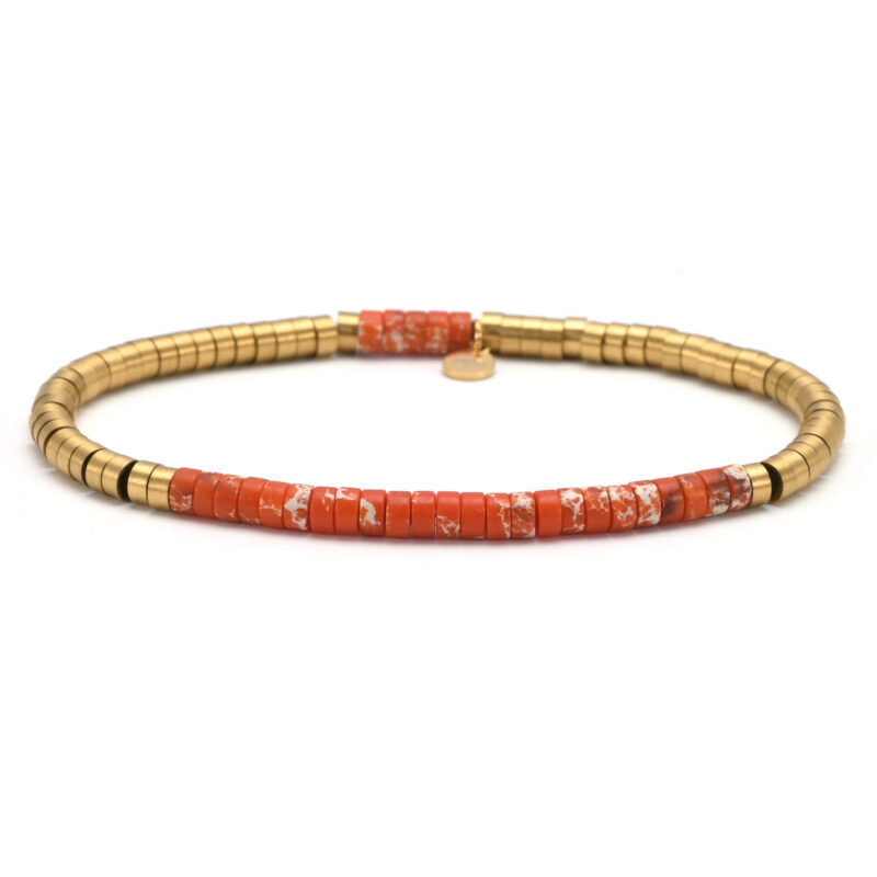 Bracelet acier perles heishi 4mm jaspe orange impérial