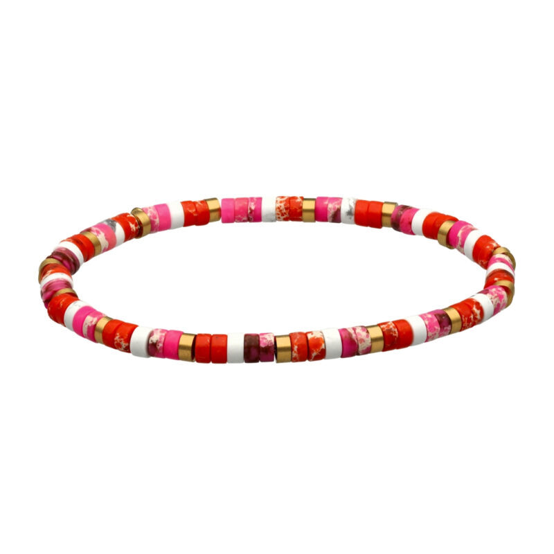 Bracelet acier perles heishi 4mm jaspe orange impérial et rose impérial et turquoise blanche