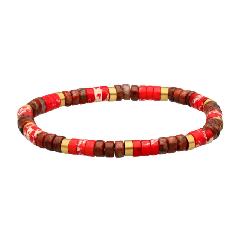 Bracelet acier perles heishi 4mm jaspe sésame et impérial rouge