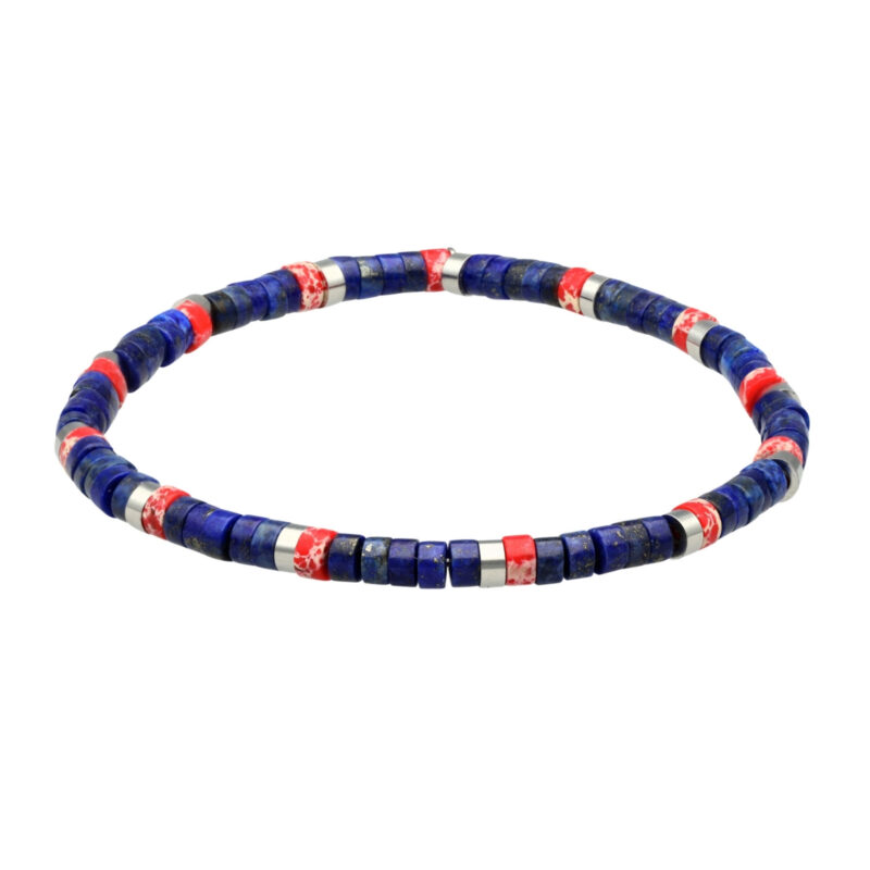 Bracelet acier perles heishi 4mm pierre lapis et jaspe rouge