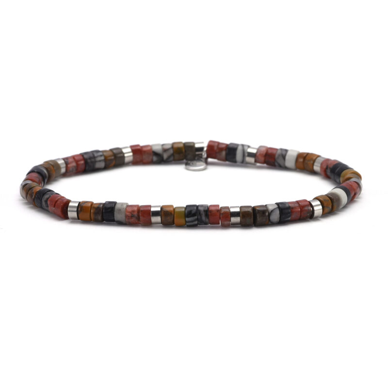 Bracelet acier perles heishi 4mm webstone jaspe sésame rouge bamboo