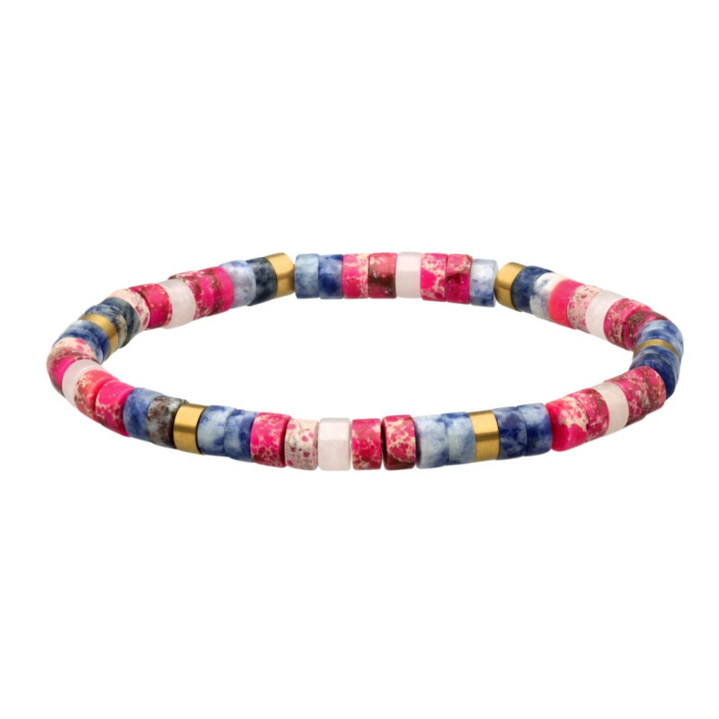 Bracelet acier perles heishi 6mm jaspe bleu et rose impérial