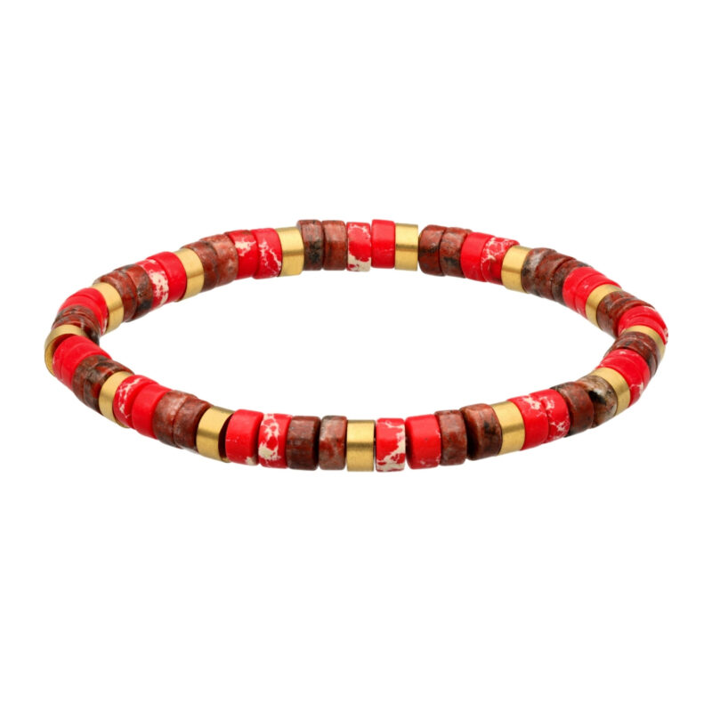 Bracelet acier perles heishi 6mm jaspe impérial rouge jaspe sésame rouge