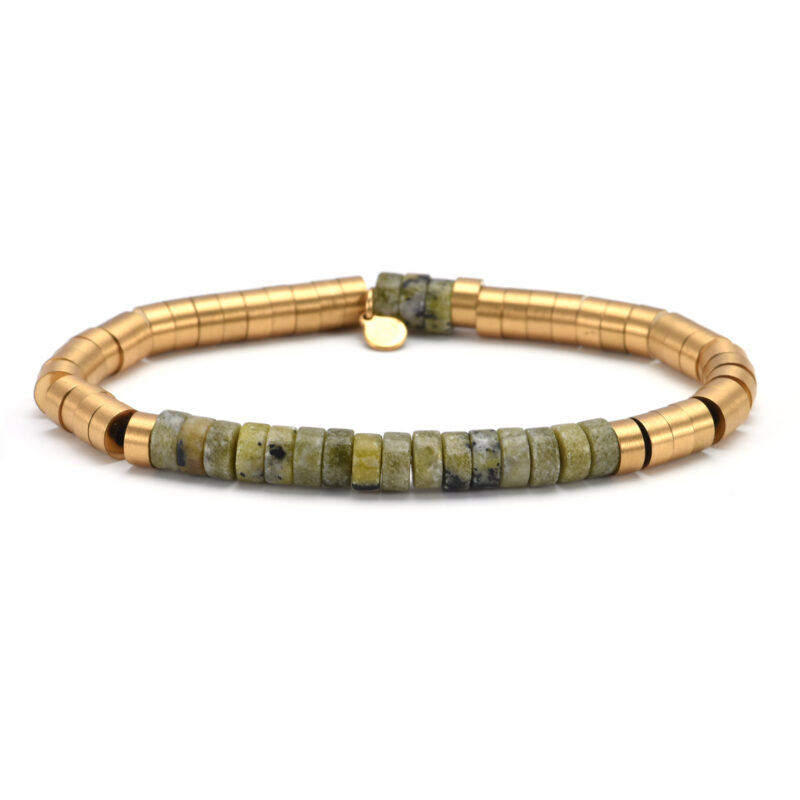 Bracelet acier perles heishi 6mm jaspe jaune pin