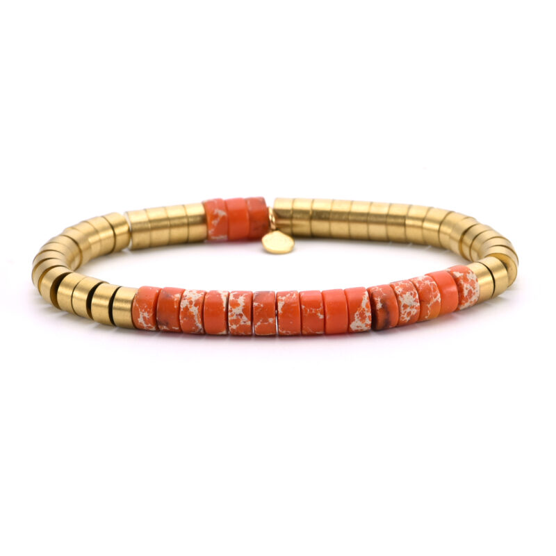 Bracelet acier perles heishi 6mm jaspe orange impérial