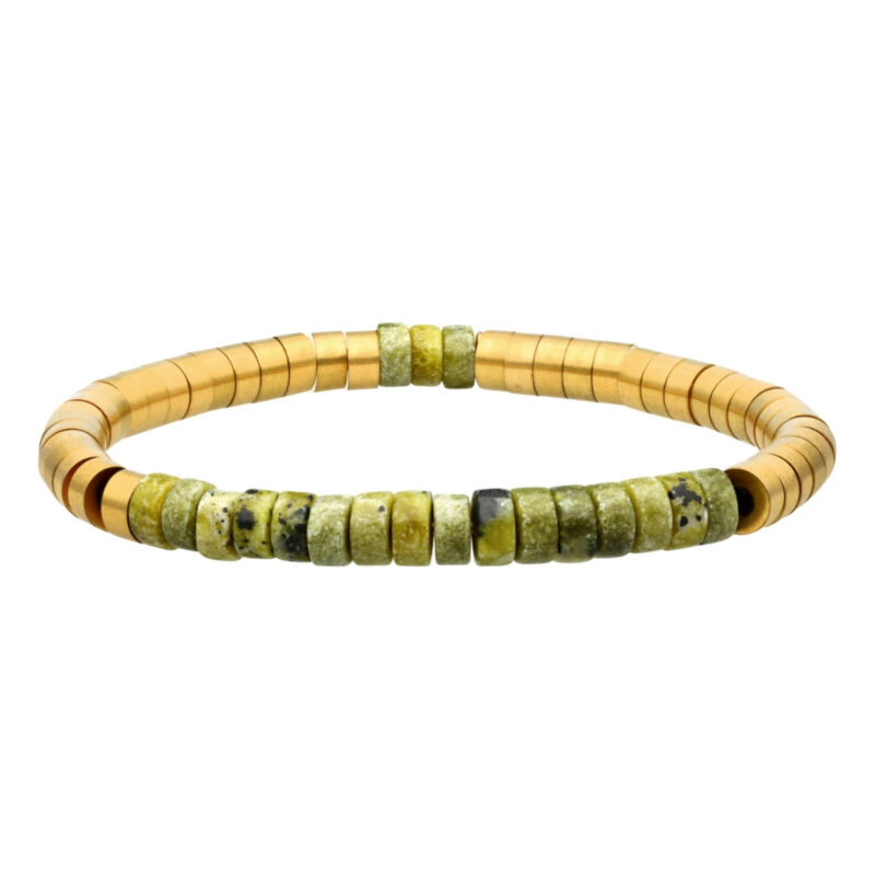Bracelet acier perles heishi 6mm pierre unakite