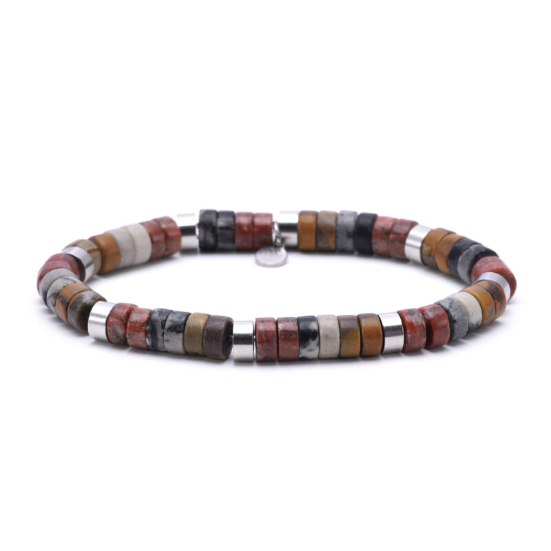 Bracelet acier perles heishi 6mm pierre webstone jaspe sésame rouge bamboo