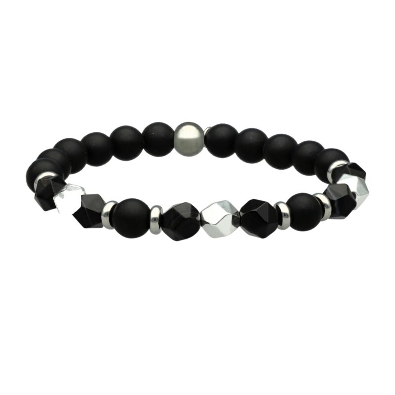 Bracelet acier pierres naturelles 8mm agate noir et hématite