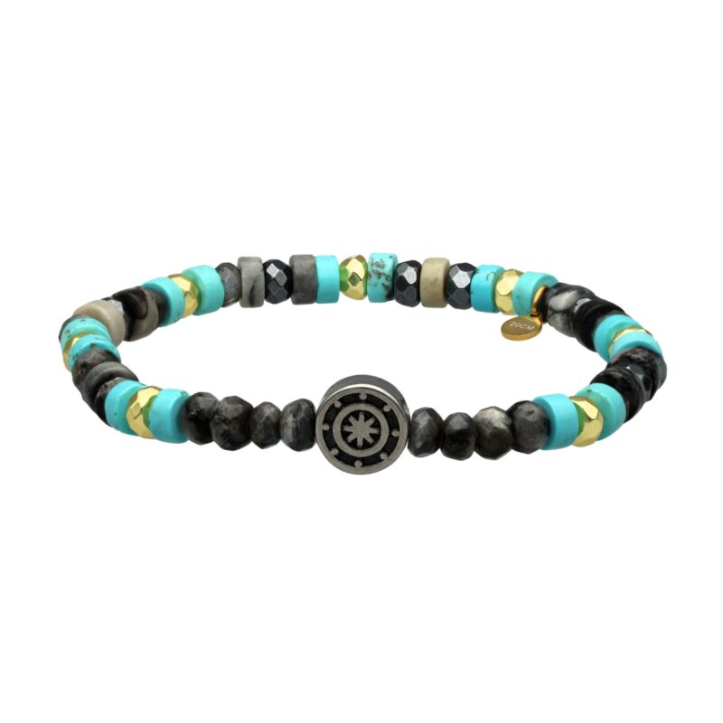 Bracelet acier rose des vents en perles facettées et heishi turquoise
