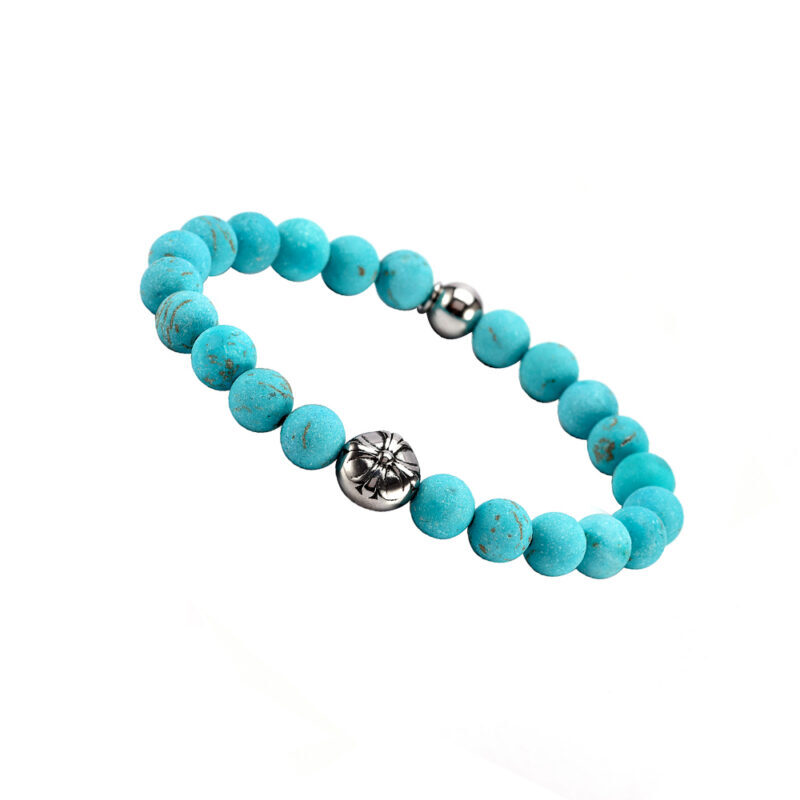 Bracelet boules 8mm turquoise pierres naturelles croix rock