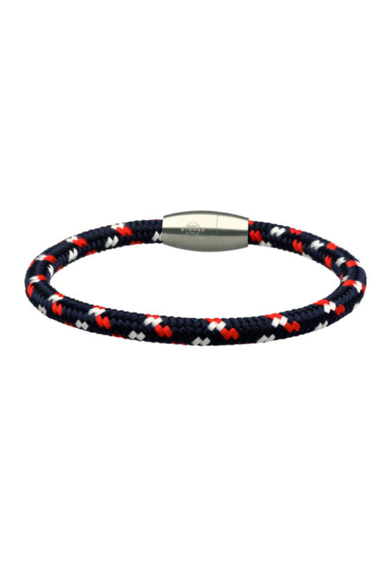 Bracelet corde tressé bleu blanc rouge et acier